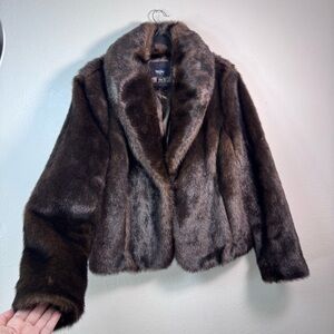 Y2K Chic Mossimo Women's Brown Faux Fur Jacket Coat Size Large- Elegant 2000’s